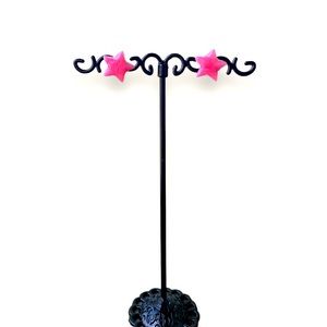 Handmade Hot Pink Glittery Star Studs - Handcrafted - One of a Kind